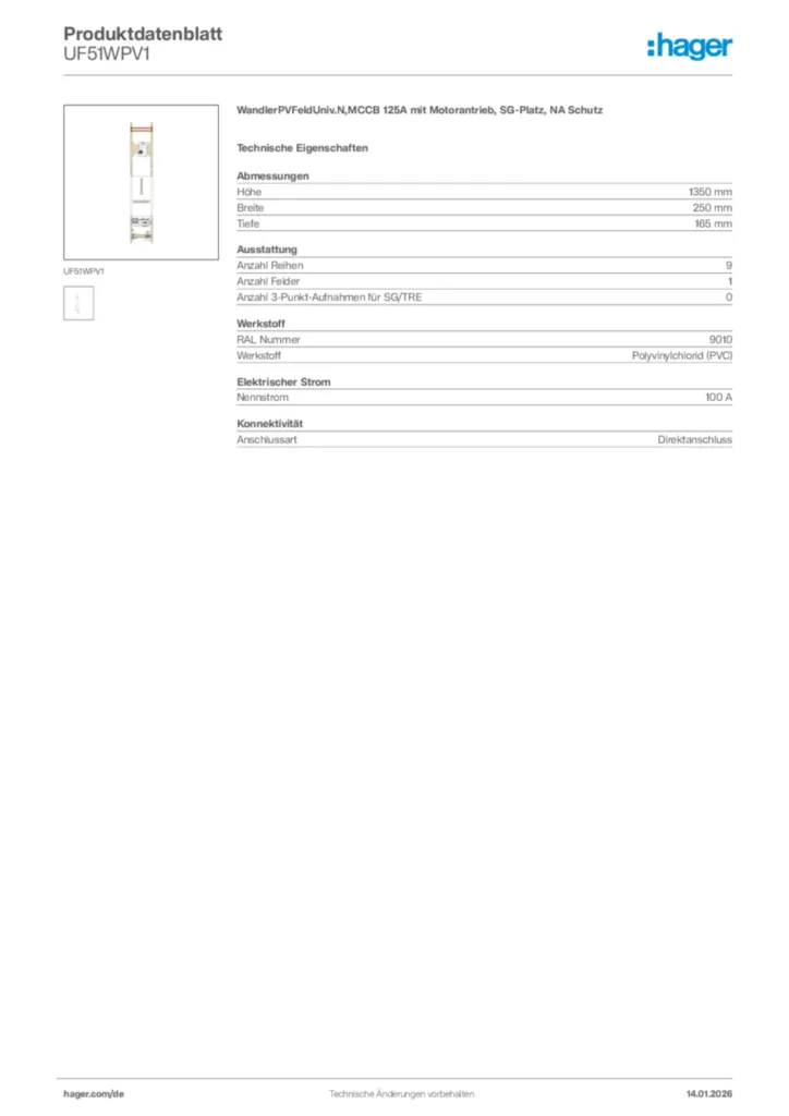 Bild Hager Produktdatenblatt UF51WPV1 | Hager Deutschland