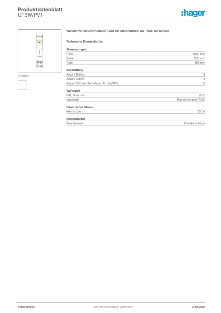 Bild Hager Produktdatenblatt UF51WPV1 | Hager Deutschland