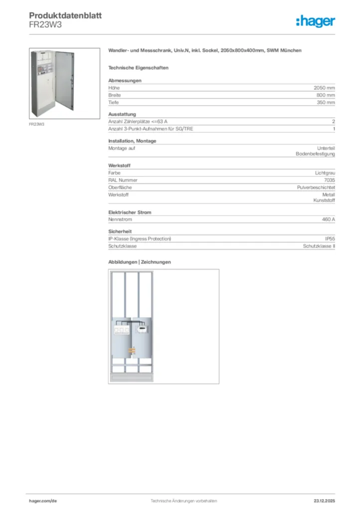 Bild Hager Produktdatenblatt FR23W3 | Hager Deutschland