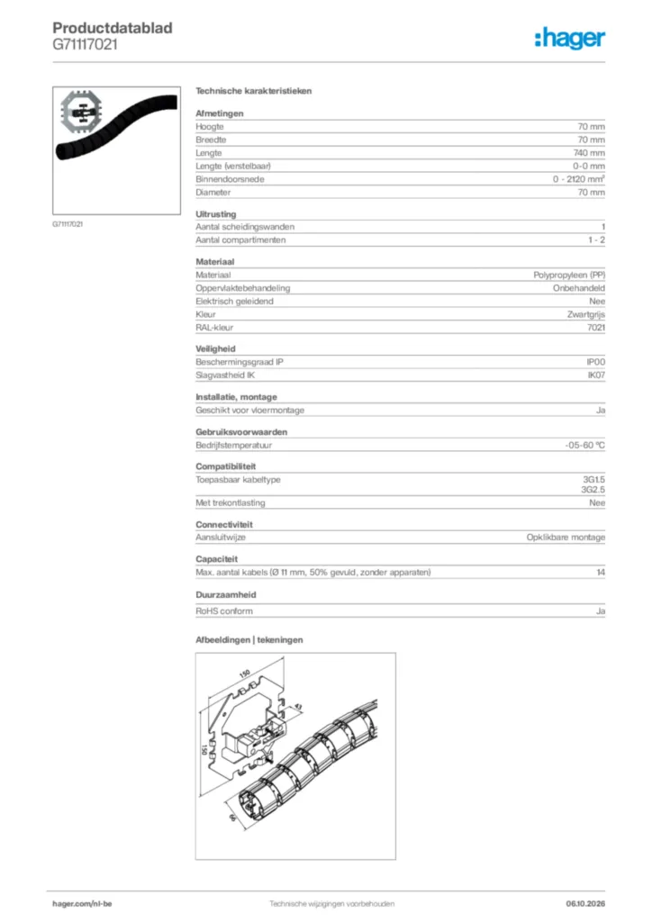 Afbeelding Hager Productdatablad G71117021 | Hager Belgium