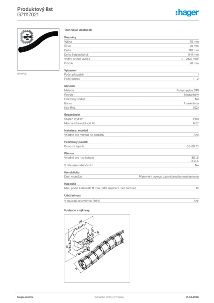Obrázek Hager Product data sheet G71117021 | Hager