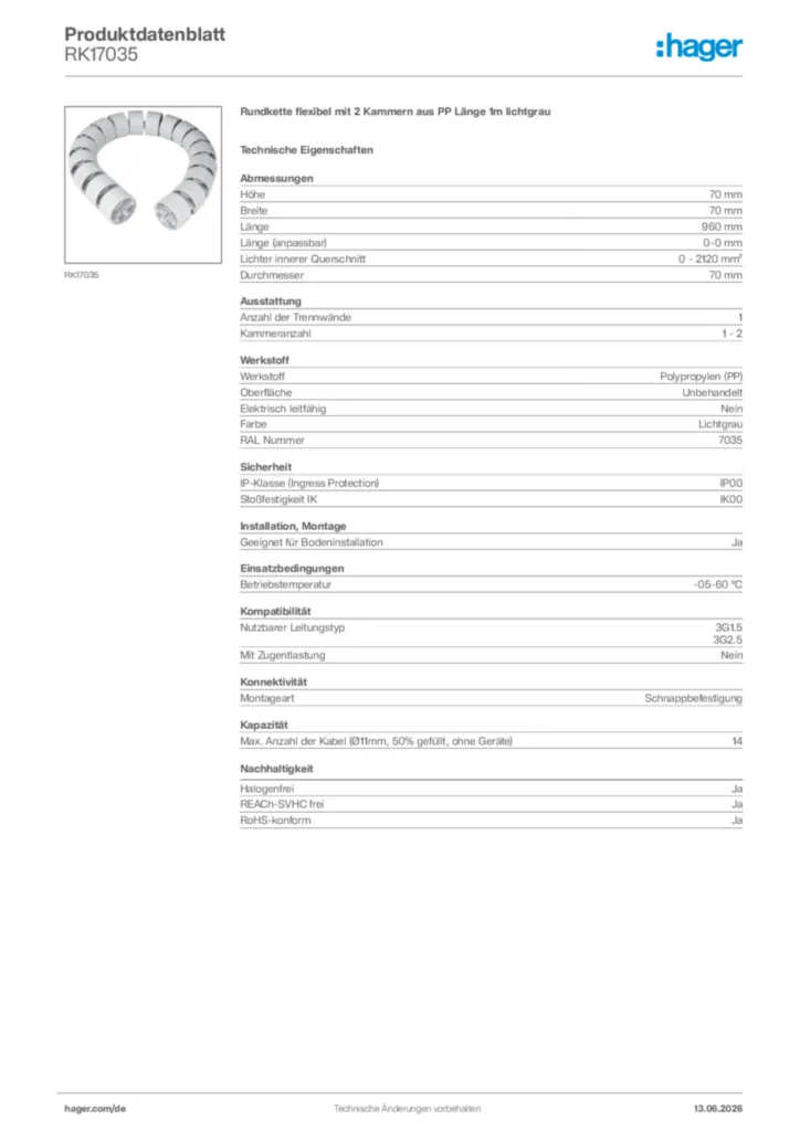 Bild Hager Produktdatenblatt RK17035 | Hager Deutschland