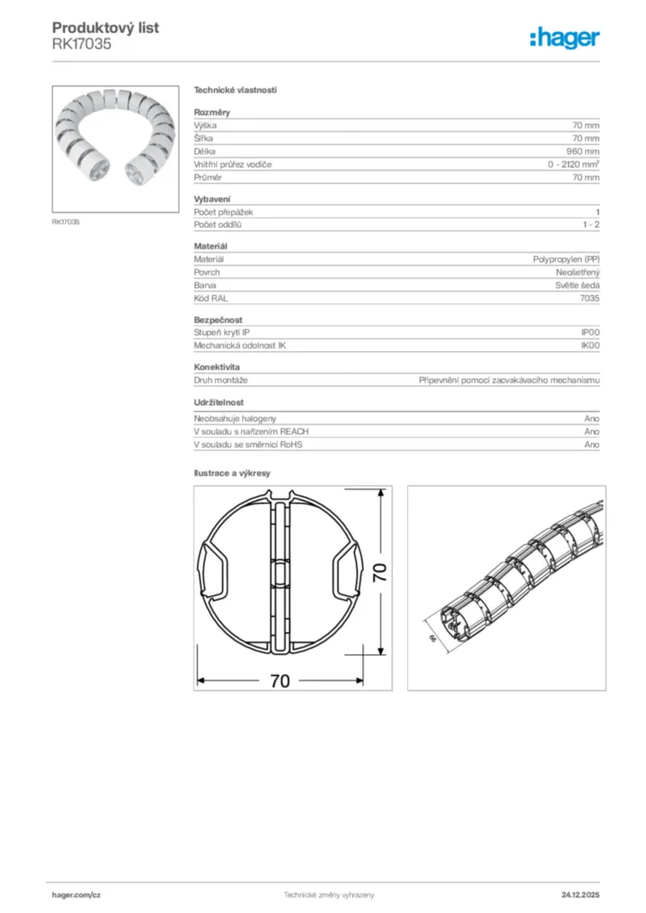 Obrázek Hager Product data sheet RK17035 | Hager