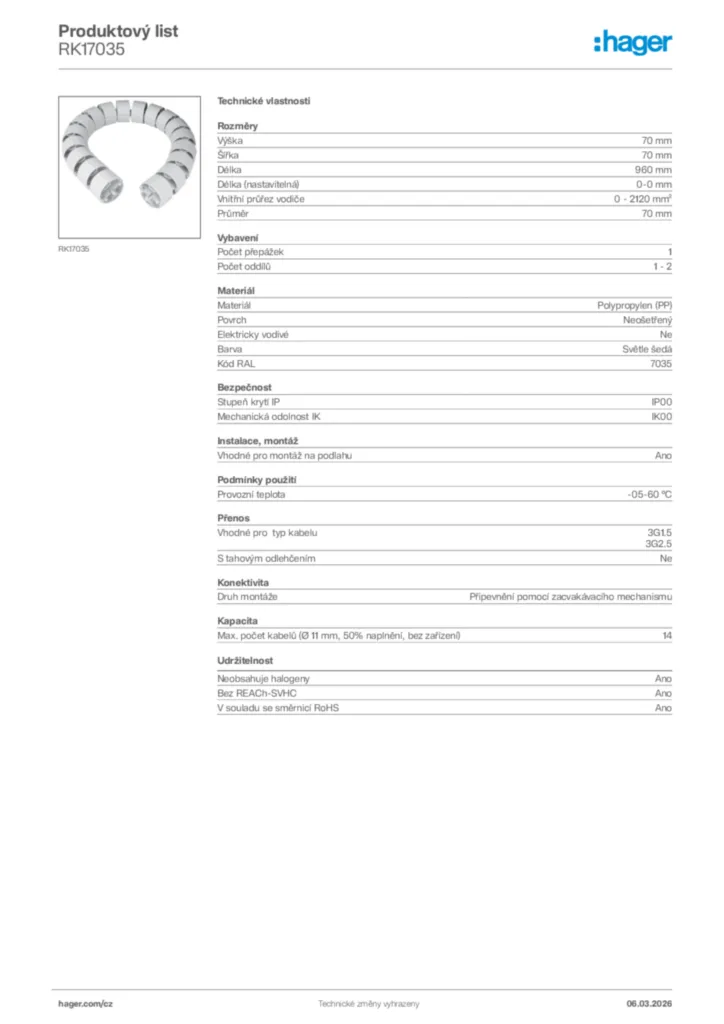 Obrázek Hager Product data sheet RK17035 | Hager
