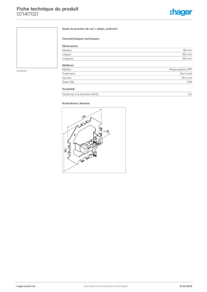 Image Hager Fiche technique du produit G71417021 | Hager Belgique