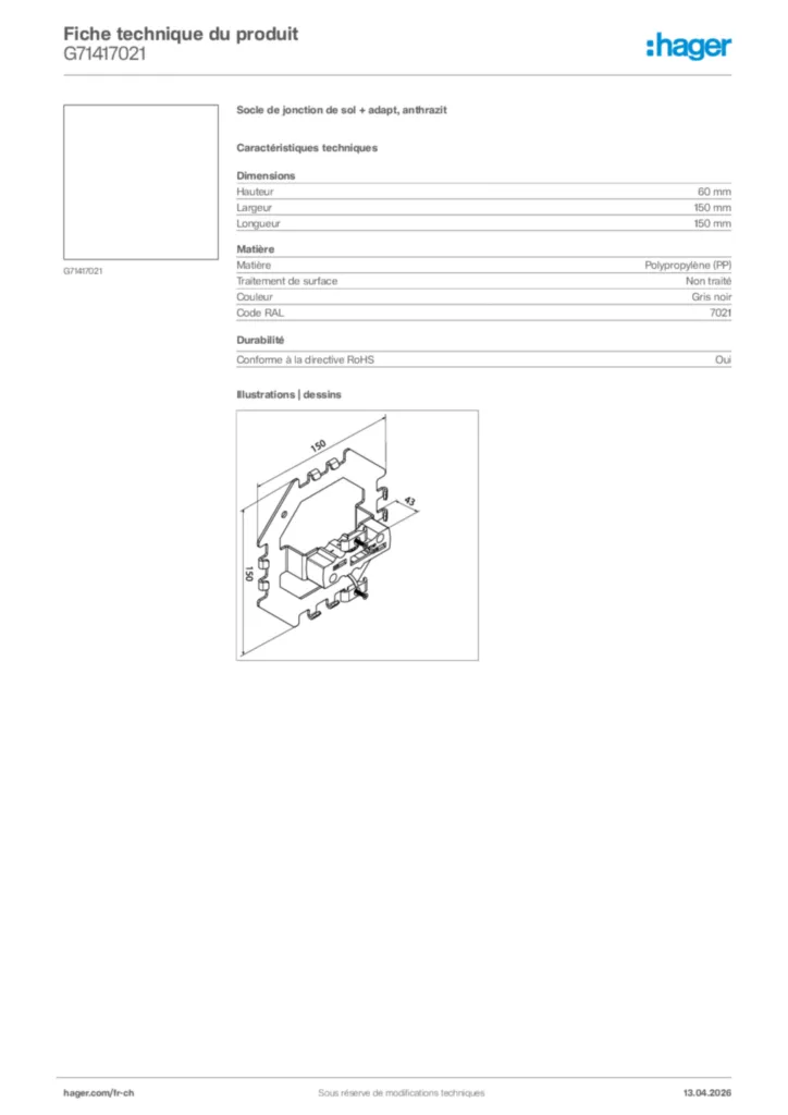 Image Hager Fiche technique du produit G71417021 | Hager Suisse
