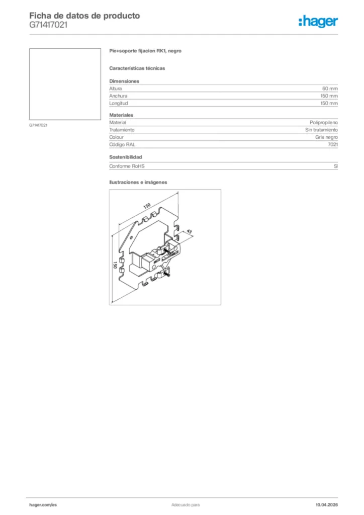 Imagen Hager Ficha de datos de producto G71417021 | Hager España