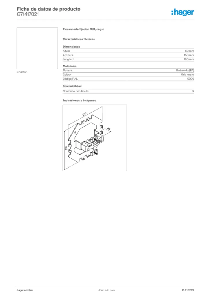 Imagen Hager Ficha de datos de producto G71417021 | Hager España