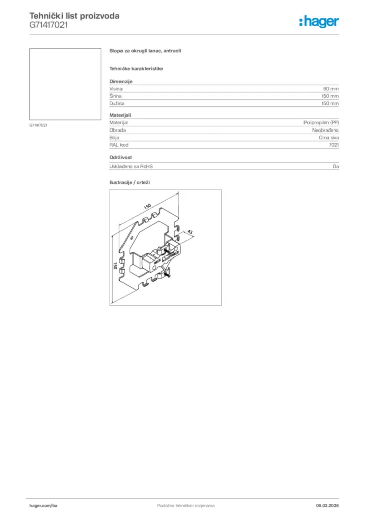 Slika Hager Tehnički list proizvoda G71417021  | Hager