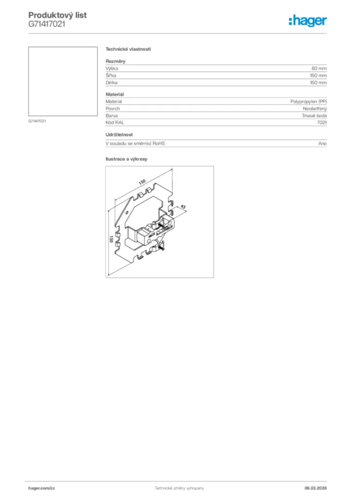 Obrázek Hager Product data sheet G71417021 | Hager