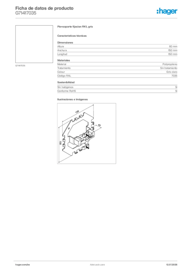 Imagen Hager Ficha de datos de producto G71417035 | Hager España