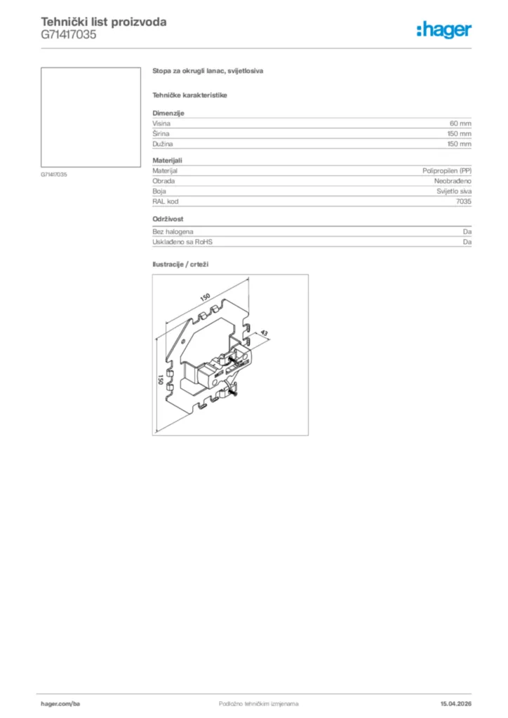 Slika Hager Tehnički list proizvoda G71417035  | Hager