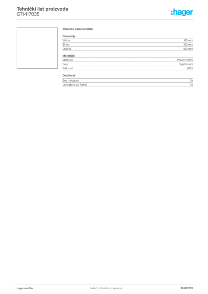 Slika Hager Product data sheet G71417035  | Hager