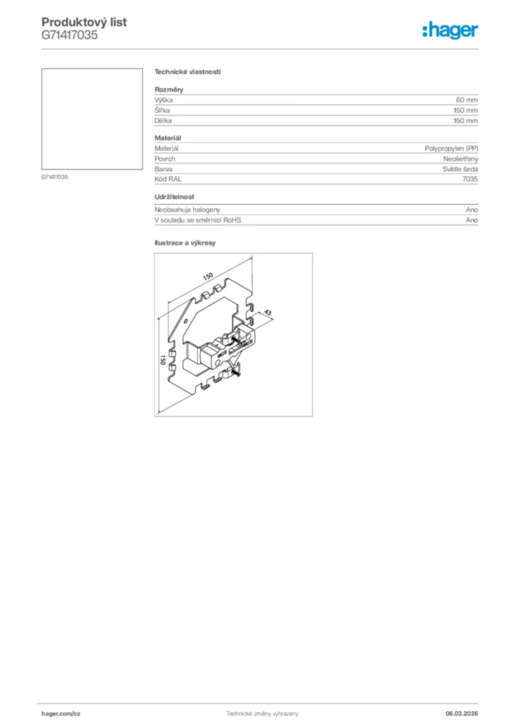 Obrázek Hager Product data sheet G71417035 | Hager