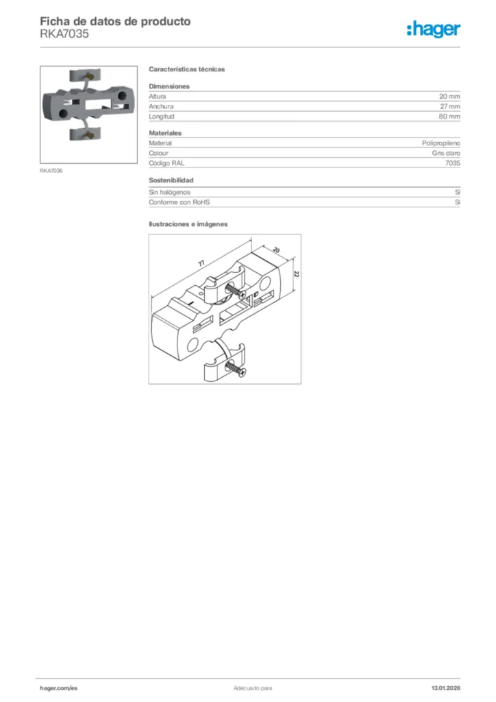 Imagen Hager Ficha de datos de producto RKA7035 | Hager España
