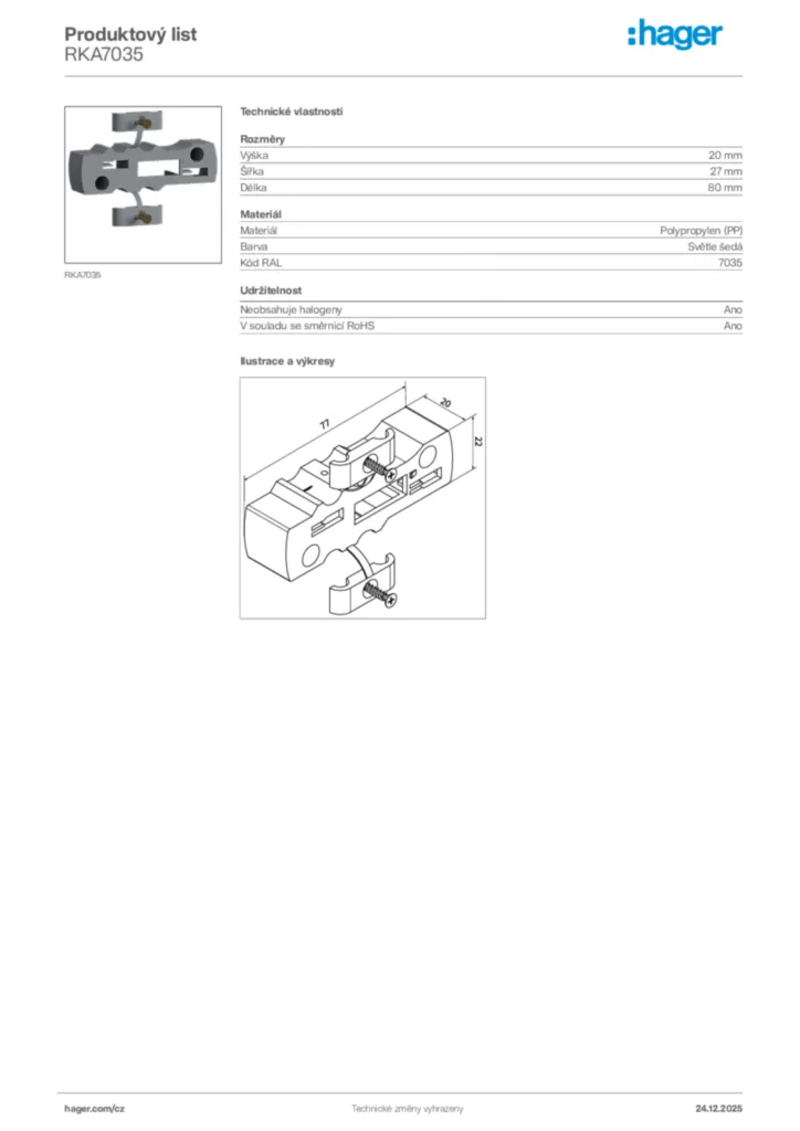 Obrázek Hager Product data sheet RKA7035 | Hager