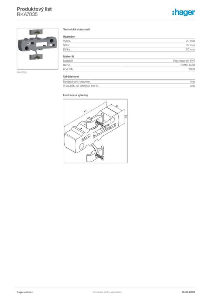 Obrázek Hager Product data sheet RKA7035 | Hager