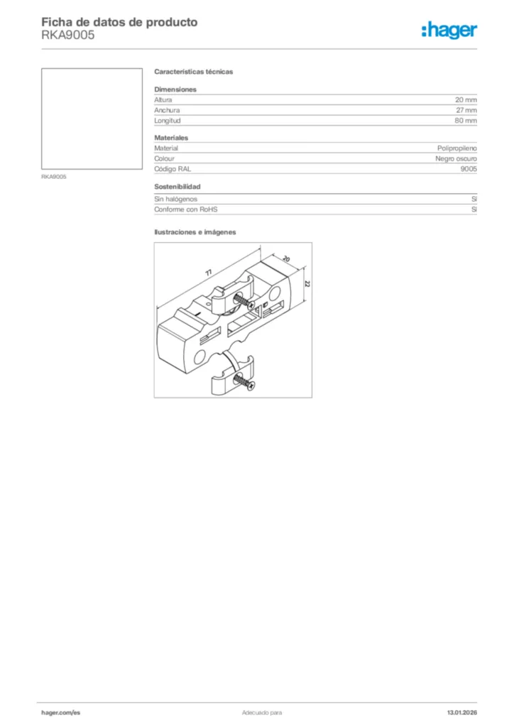 Imagen Hager Ficha de datos de producto RKA9005 | Hager España