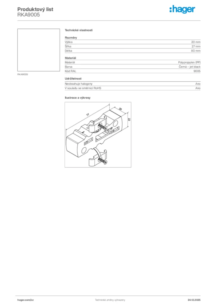 Obrázek Hager Product data sheet RKA9005 | Hager