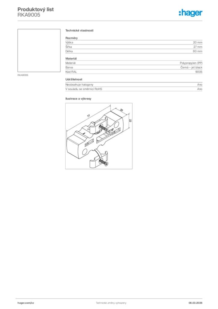 Obrázek Hager Product data sheet RKA9005 | Hager