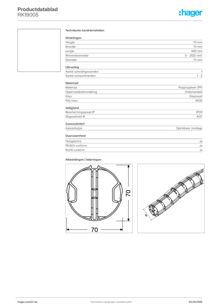 Afbeelding Hager Productdatablad RK19005 | Hager Belgium