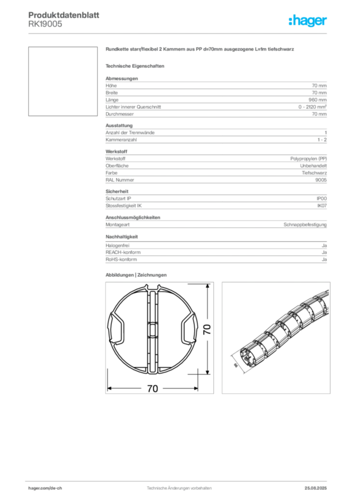 Bild Hager Produktdatenblatt RK19005 | Hager Schweiz