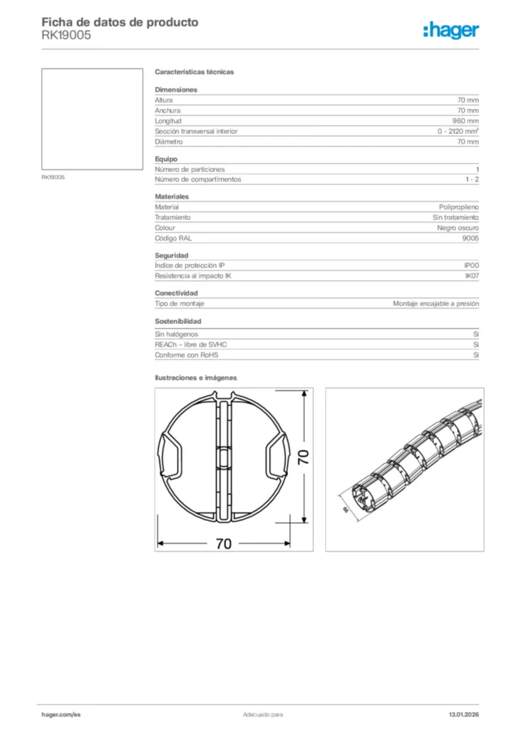 Imagen Hager Ficha de datos de producto RK19005 | Hager España