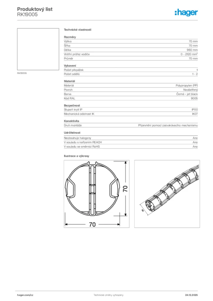 Obrázek Hager Product data sheet RK19005 | Hager