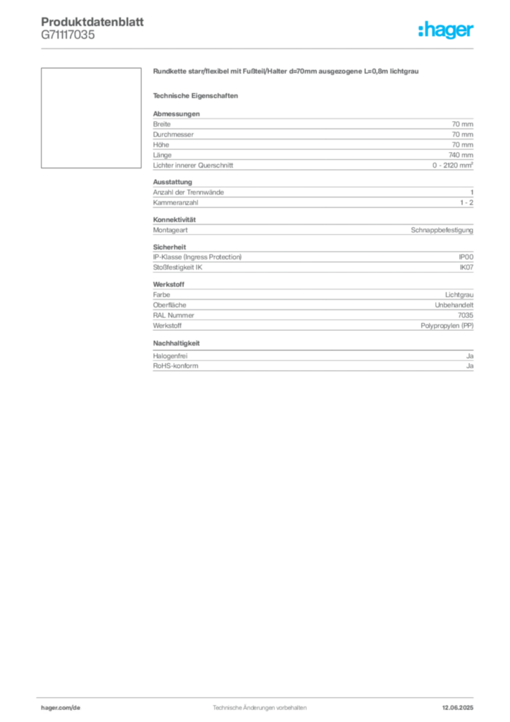Hager Produktdatenblatt G71117035