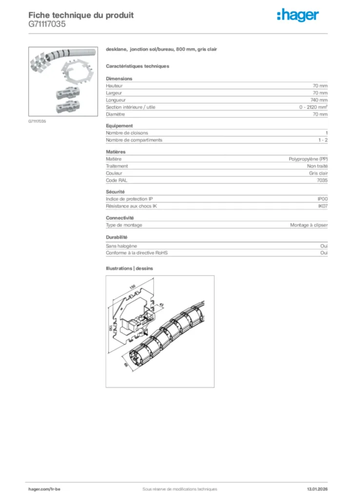 Image Hager Fiche technique du produit G71117035 | Hager Belgique