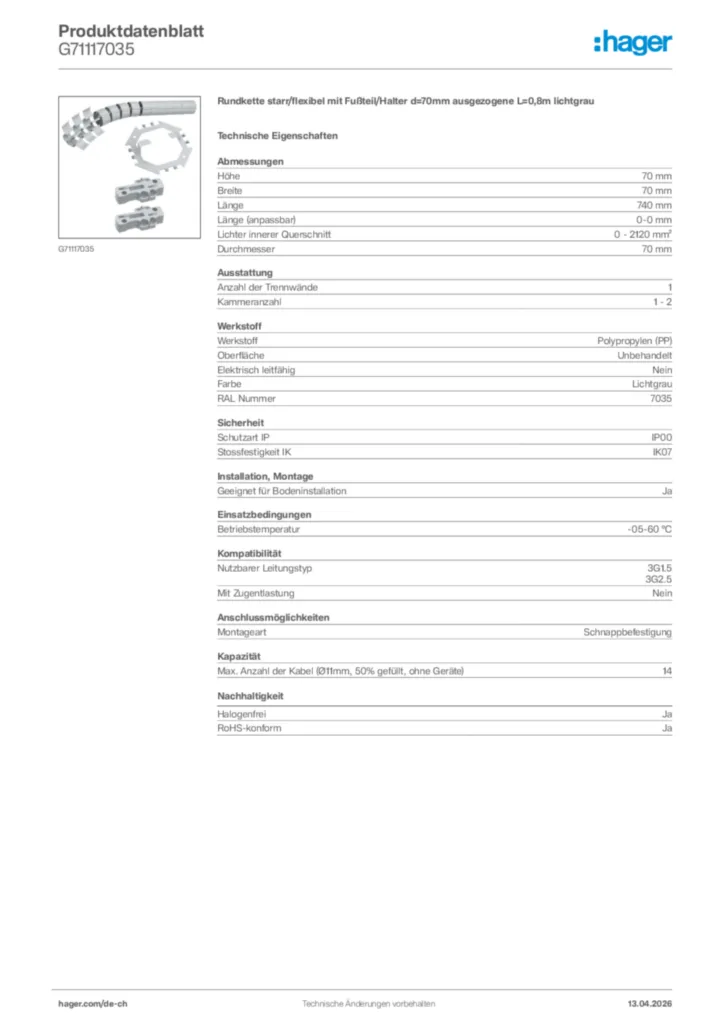 Bild Hager Produktdatenblatt G71117035 | Hager Schweiz