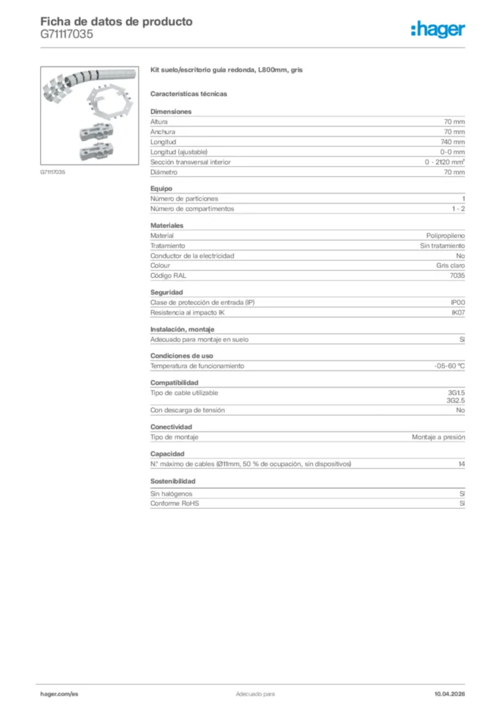 Imagen Hager Ficha de datos de producto G71117035 | Hager España