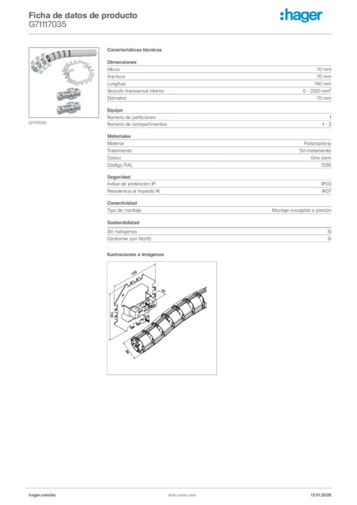 Imagen Hager Ficha de datos de producto G71117035 | Hager España