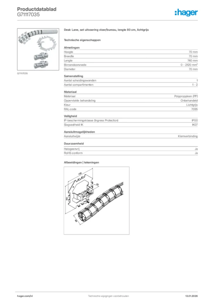 Afbeelding Hager Productdatablad G71117035 | Hager Nederland