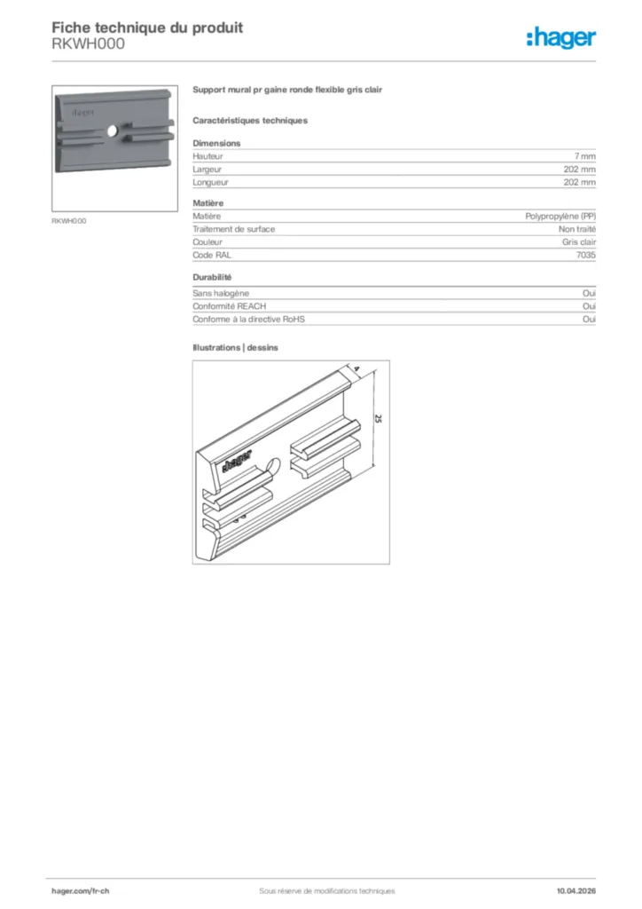 Image Hager Fiche technique du produit RKWH000 | Hager Suisse