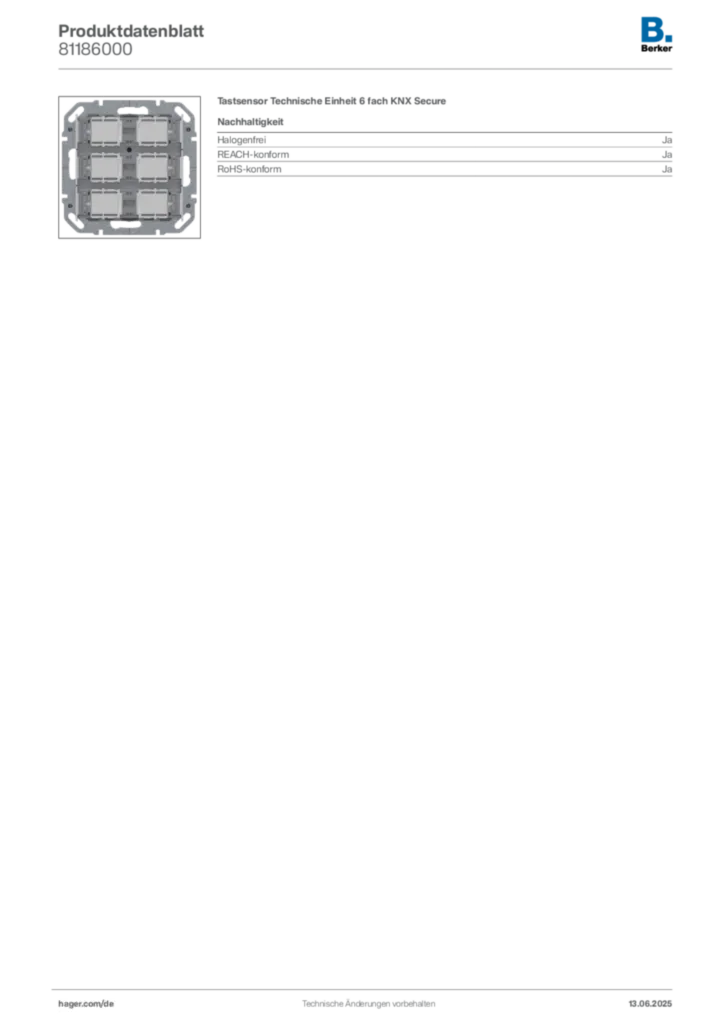 Bild Berker Produktdatenblatt 81186000 | Hager Deutschland