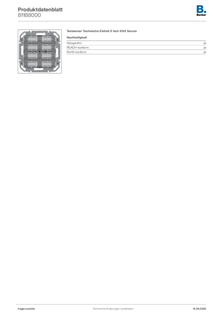 Bild Berker Produktdatenblatt 81188000 | Hager Deutschland