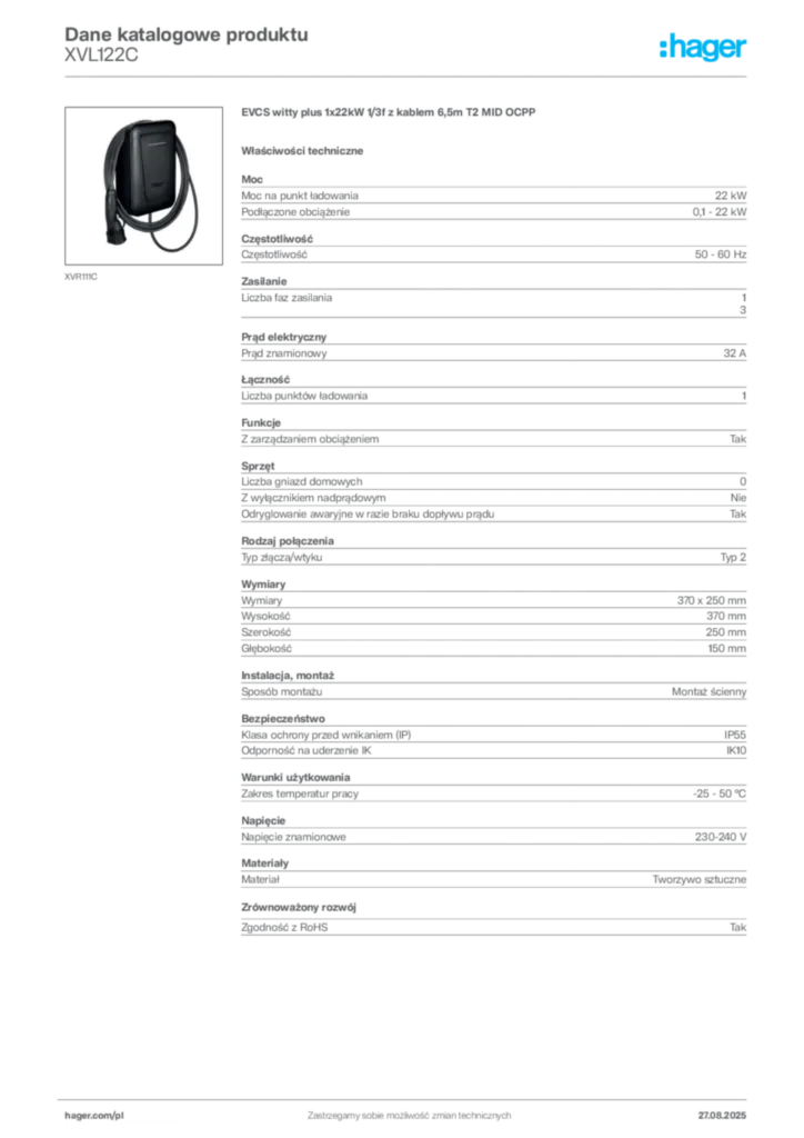 Zdjęcie Hager Dane katalogowe produktu XVL122C | Hager Polska