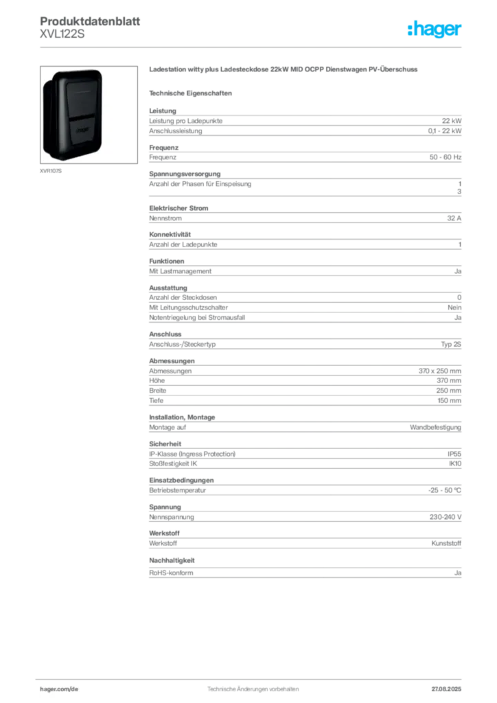 Bild Hager Produktdatenblatt XVL122S | Hager Deutschland