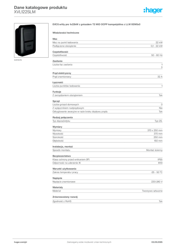 Zdjęcie Hager Dane katalogowe produktu XVL122SLM | Hager Polska