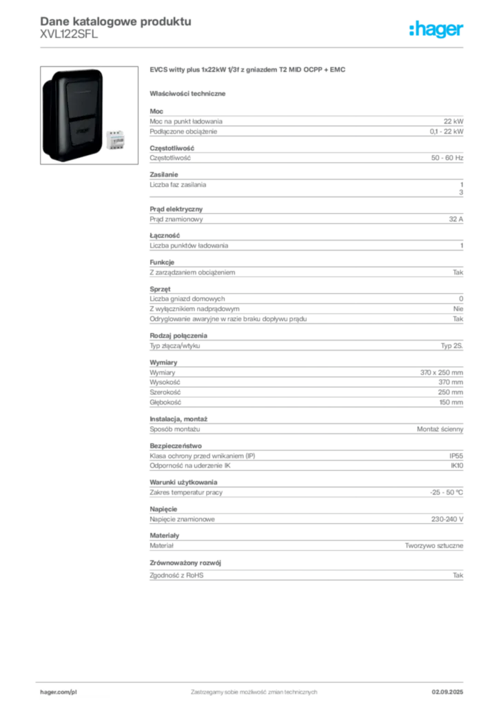 Zdjęcie Hager Dane katalogowe produktu XVL122SFL | Hager Polska