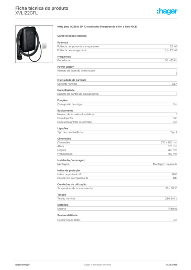 Imagem Hager Ficha técnica do produto XVL122CFL | Hager Portugal