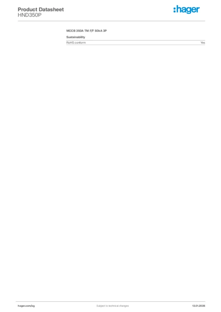 Image Hager Product data sheet HND350P  | Hager