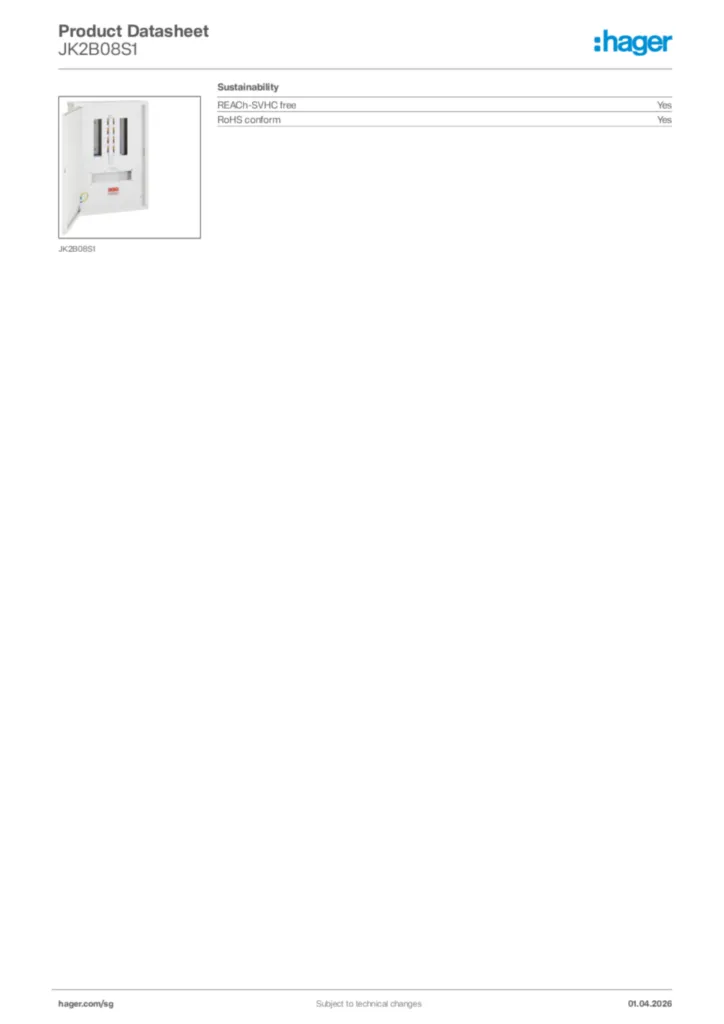 Image Hager Product data sheet JK2B08S1  | Hager