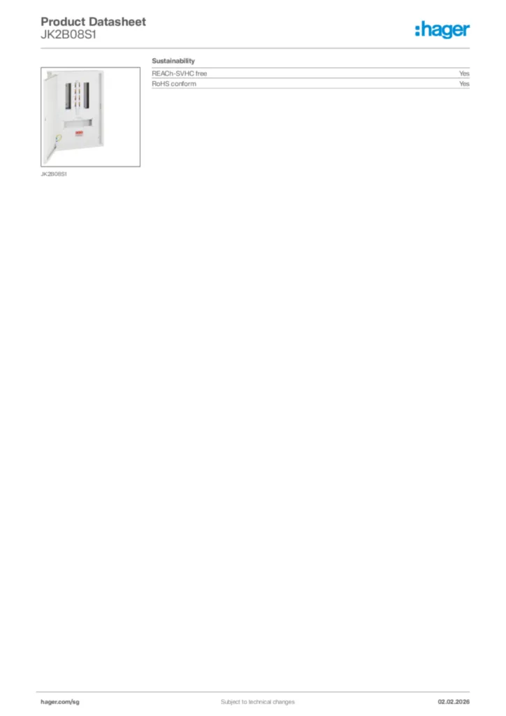 Image Hager Product data sheet JK2B08S1  | Hager