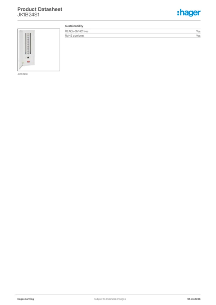 Image Hager Product data sheet JK1B24S1  | Hager