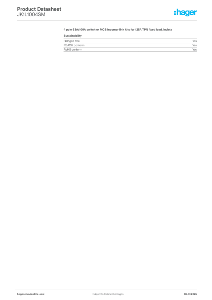 Image Hager Product data sheet JK1L1004SM  | Hager