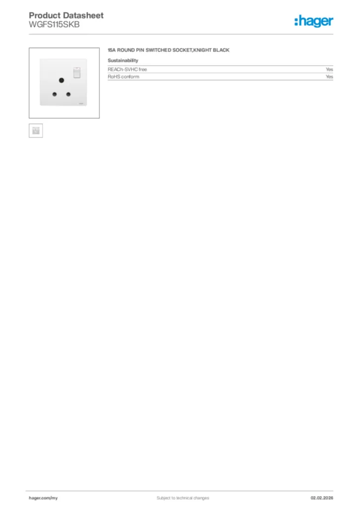 Image Hager Product data sheet WGFS115SKB  | Hager