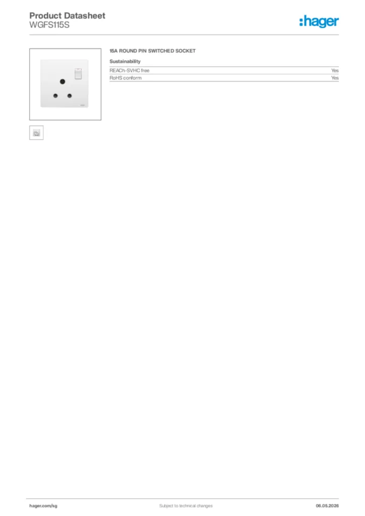 Image Hager Product data sheet WGFS115S  | Hager