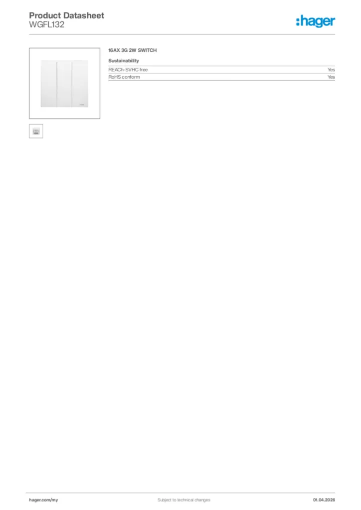 Image Hager Product data sheet WGFL132  | Hager